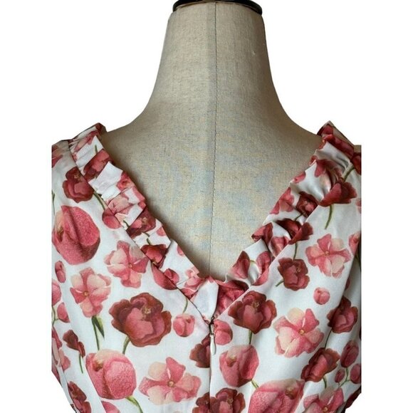 Samantha Sipos Ivory‎ And Red Strawberry Floral Print Ruffle Midi Dress Size S - Picture 7 of 13